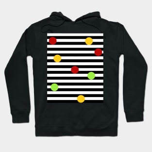 Ping pong black and white striped pattern with happy colorful circles Hoodie